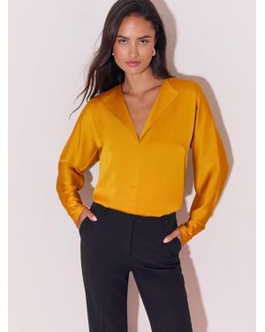 Lipsy Ochre Satin Open Collar V-Neck Batwing Blouse - Yellow