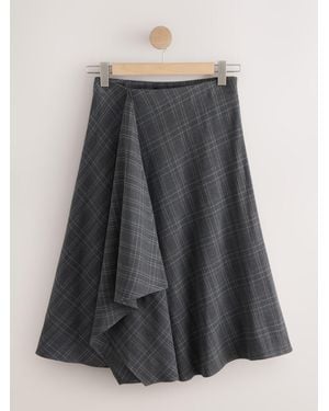 Next Check Asymmetric Drape Midi Skirt - Black