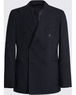 Moss Check Italian Tailored Fit Double Breasted Suit Jacket - Blue