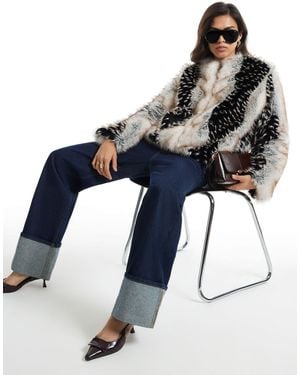 River Island Mixed Fur Plush Coat - Blue