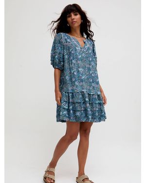 Raffya Grace Garden Print Tiered Mini Dress - Blue