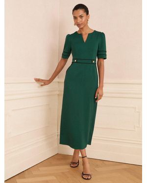 Love & Roses Crepe Contrast Trim V-Neck Column Midi Dress - Green