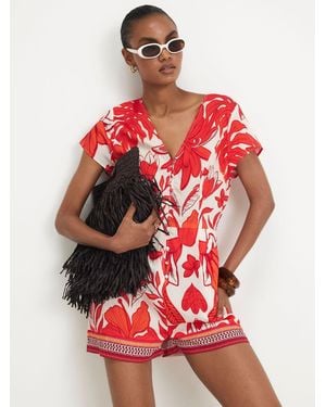 River Island All Over Print Playsuit - Red
