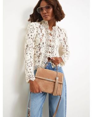 River Island Blair Faux Suede Bar Front Charm Tote Bag - Natural