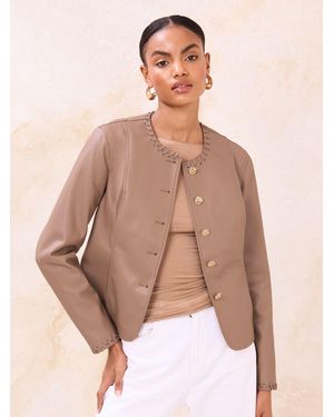 Lipsy Whipstitch Detail Collarless Jacket - Natural