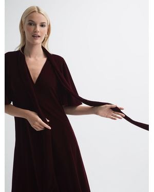 Florere Velvet Tie Neck Midi Dress - Black