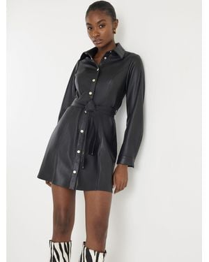 river island leather dress River Island Ruched Faux Mini in Black Korean Clothing