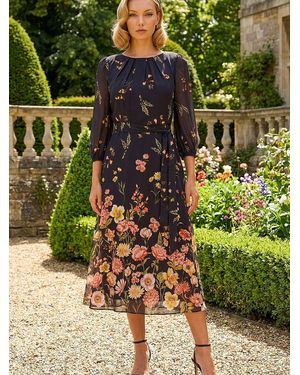 Roman Border Print Pleated Midi Dress - Green