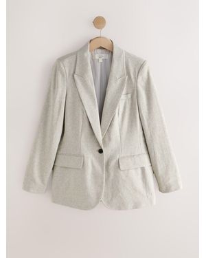 Next Linen Rich Herringbone Single Breasted Blazer - Natural