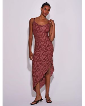 South Beach Floral Textured Cowl Neck Asymmetric Maxi Dress