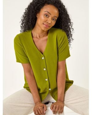 Roman Button Through Blouse - Green