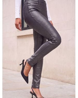 Roman Glitter Pull On Denim Leggings - Black
