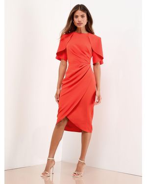 Lipsy Cape Sleeve Gathered Side Midi Bodycon Dress