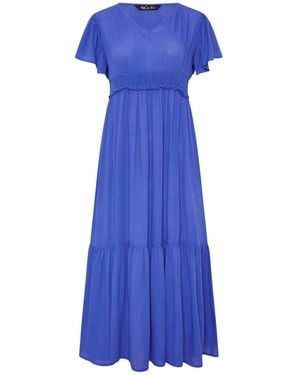 M Com Petite Shirred Waist Maxi Dress - Blue
