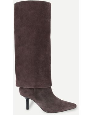 OFF THE HOOK Electra Suede Fold Knee High Boots With Stiletto Heel - Brown