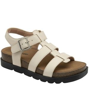 Dunlop Leather Strap Buckle Wedge Sandals - White