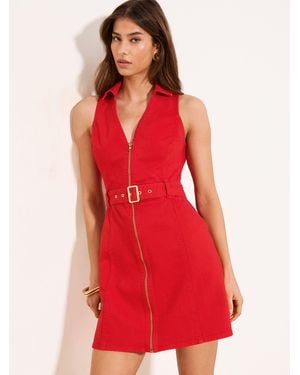 Lipsy Zip Through Denim Halter Mini Dress - Red