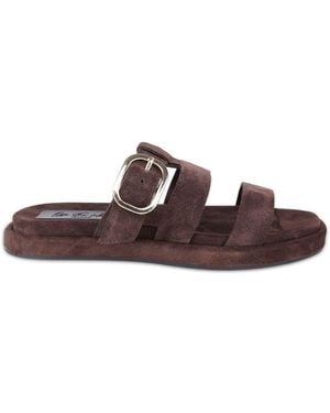 OFF THE HOOK Off The Hook Anete Suede Leather Buckle Strap Slide Sandals - Brown