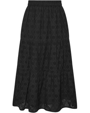 M Com Petite Broderie Tiered Skirt - Black