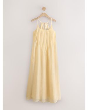 Next Pleat Front Strappy Maxi Volume Dress - Natural