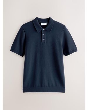 Next Muscle Fit Cotton Rich Short Sleeve Knit Polo Shirt - Blue