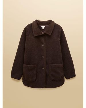 Joules Sadie Chocolate Longline Button Through Fleece Jacket - Black