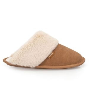 Totes Suede Mule Slippers With Faux Fur Lining - Brown