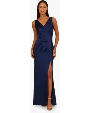 Adrianna Papell Stretch Taffeta Bow Gown - Blue