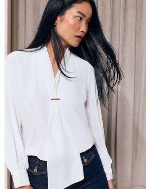 Lipsy Tie Drape Front Trim Woven Blouse - White