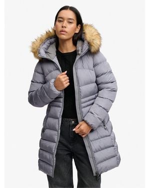Superdry Hood Faux Fur Fuji Mid Length Jacket - Gray
