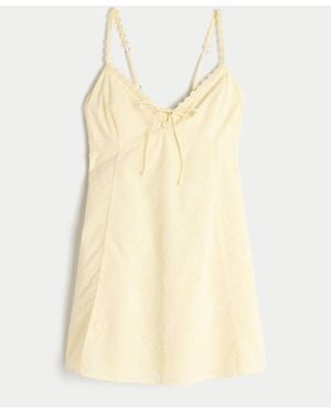 Hollister Lace Trim Button Through Mini Dress - Natural