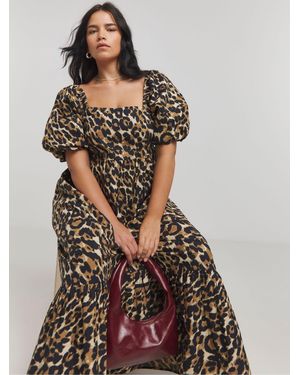 Simply Be Maxikleid Aus Popeline 100% Baumwolle Mit Leopardenmuster - Schwarz