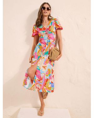 Friends Like These X Lucy Mecklenburgh Puff Sleeve Midi Dress - Pink