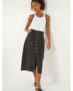 Roman Denim Button Skirt - Black