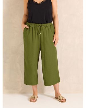 Evans Linen Blend Cropped Pants - Green