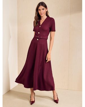 Friends Like These Short Sleeve Textured Belted Midi Dress - Purple