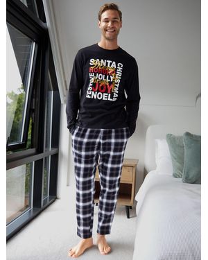 Threadbare Jolly Matching Christmas Check Curve Family Pajamas - Black