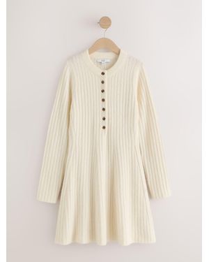 Next Ribbed Knit Henley Mini Dress - Natural