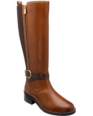 Lotus Leather Knee High Boots With Stretch Panel - Brown