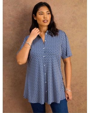 Live Unlimited Petite Geo Print Short Sleeve Jersey Shirt - Blue