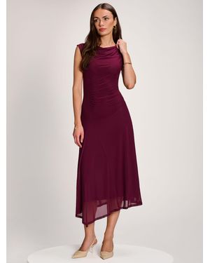 Jolie Moi Asymmetric Draped Mesh Maxi Dress - Red