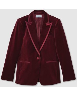 Reiss Dark Wren Petite Velvet Satin-Trim Single-Breasted Suit Blazer - Red