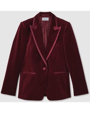 Reiss Dark Wren Petite Velvet Satin-Trim Single-Breasted Suit Blazer - Red