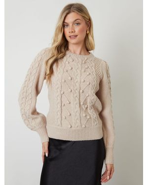 ANOTHER SUNDAY Another Sunday Bobble Cable Knit Crew Neck Sweater - Natural