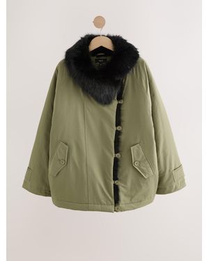 Next Parka With Contrast Faux Fur Trim - Green