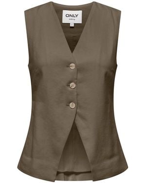 ONLY Khaki V-Neck Button Through Tailored Waistcoat - Green