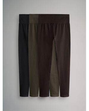 The Set 3 Pack Active Ribbed Legging/Chocolate/Khaki - Black