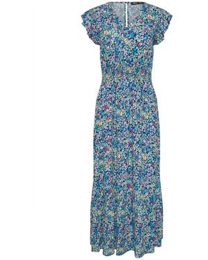M Com Petite Ditsy Floral Ruffle Sleeve Maxi Dress - Blau