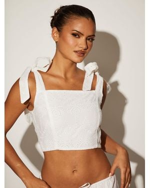 South Beach Broderie Tie Shoulder Top - Brown