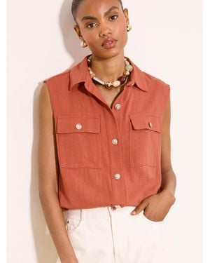 Lipsy Touch Of Linen Sleeveless Utility Shirt - Orange